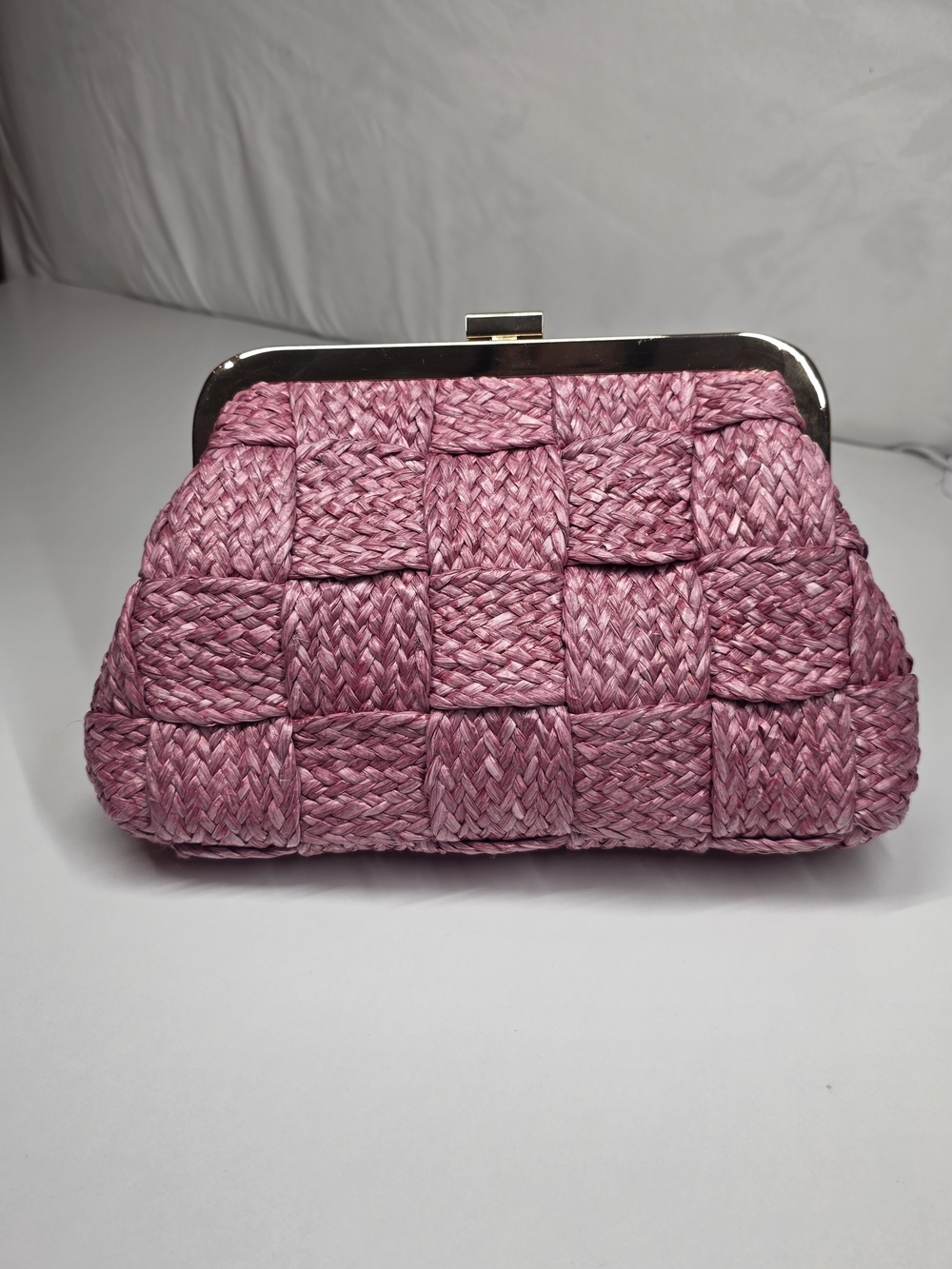 Pink Woven Frame Clutch